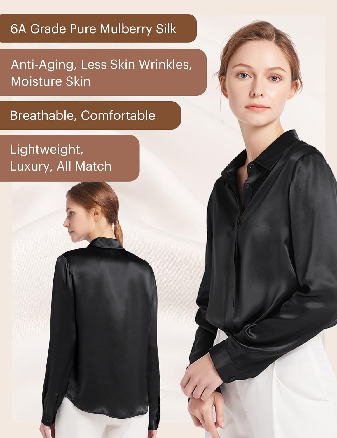 LilySilk Silk Blouse for Women 100% Pure Silk Long Sleeves Cool Smooth Tops at  Women’s Clothing store