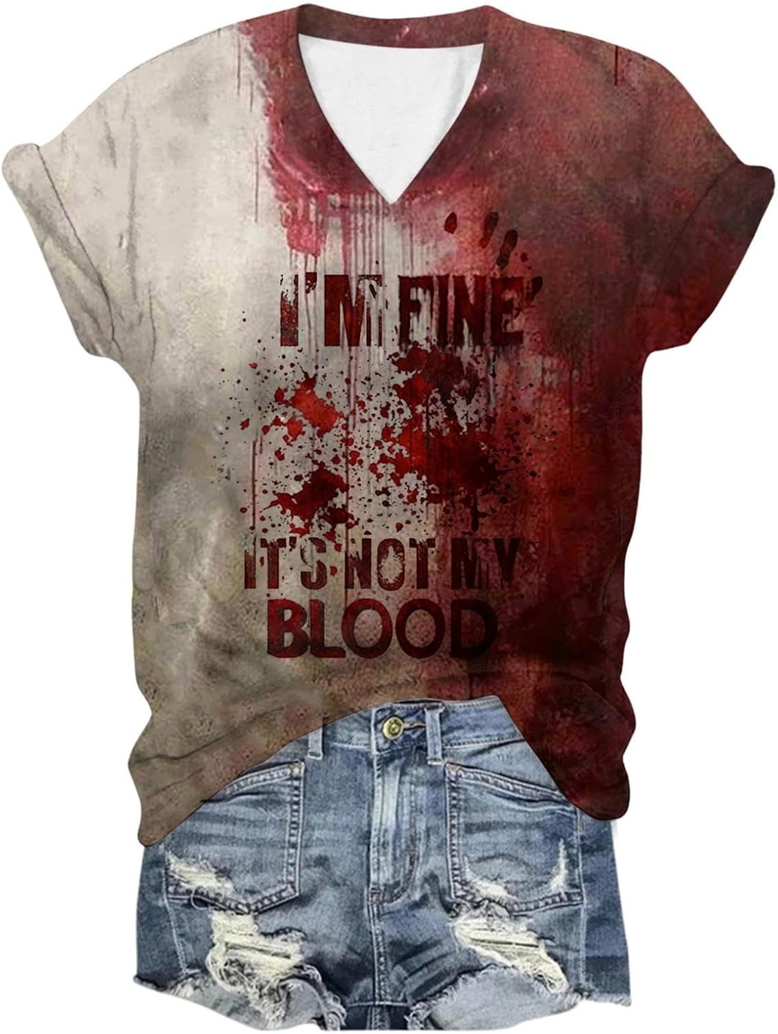 YULONGESS I'm Fine Tshirt Blood Halloween Problem Solved Bleeding Top