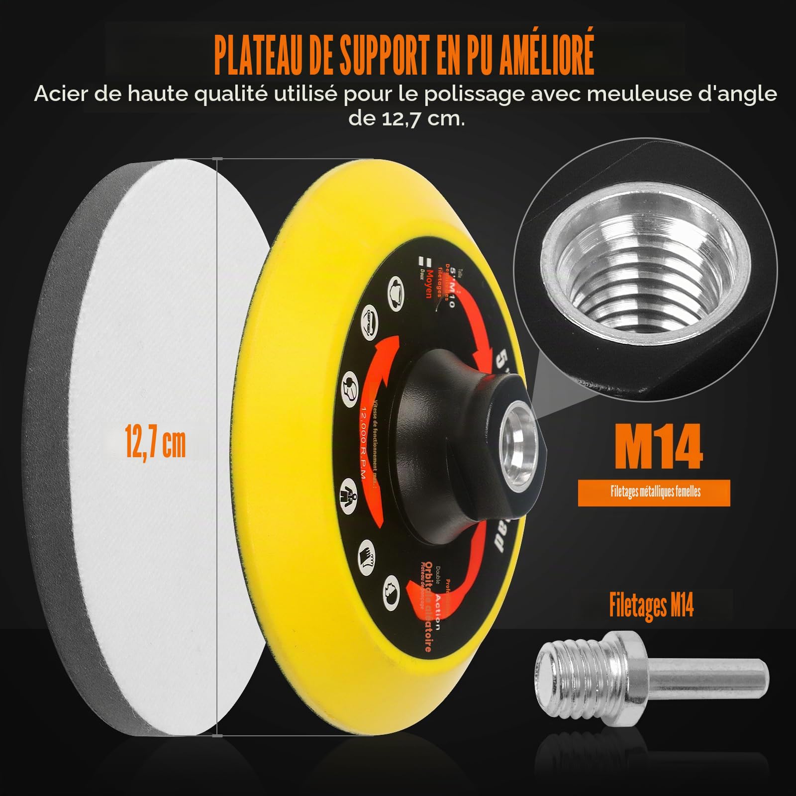 Disque abrasif 125mm filetage M14 80 pièces grain 40-600 pour meuleuse d'angle