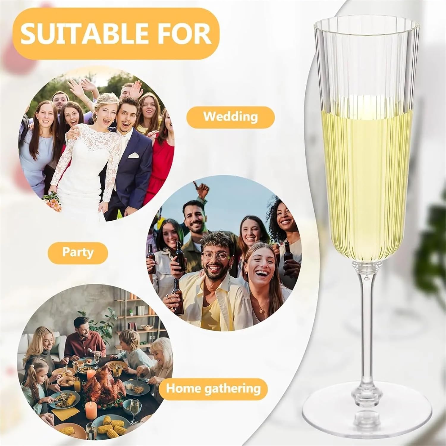 Plastic Champagne Flutes Disposable 24 Pcs 6.4oz Clear Ribbed Plastic Champagne Flutes for Wedding Party
