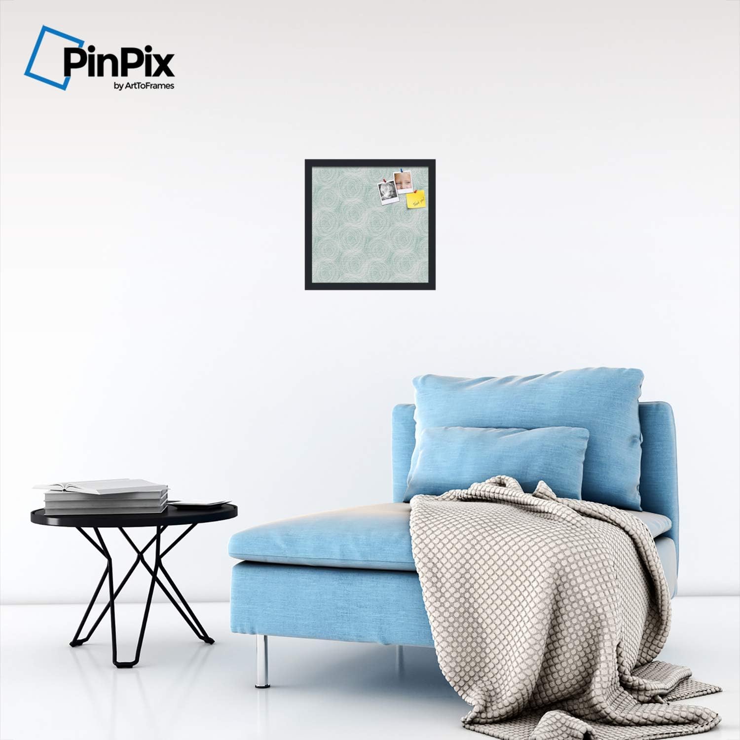 PinPix ArtToFrames 14x14 Custom Cork Bulletin Board Poster Board Has a Fabric Style Canvas Finish, Framed in Satin Black (PinPix-1926)