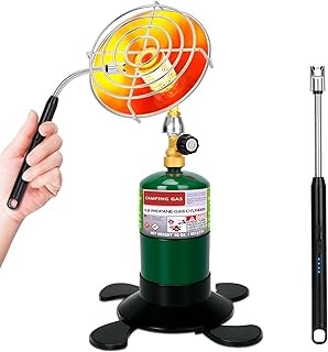 Portable Heater with Windproof USB lighter, Outdoor Space Propane Heater with Foldable Base Control Valve, Cordless Gas Tank Patio Heaters for Garage Camping Tent Hunting Fishing (Fuel Not Included)