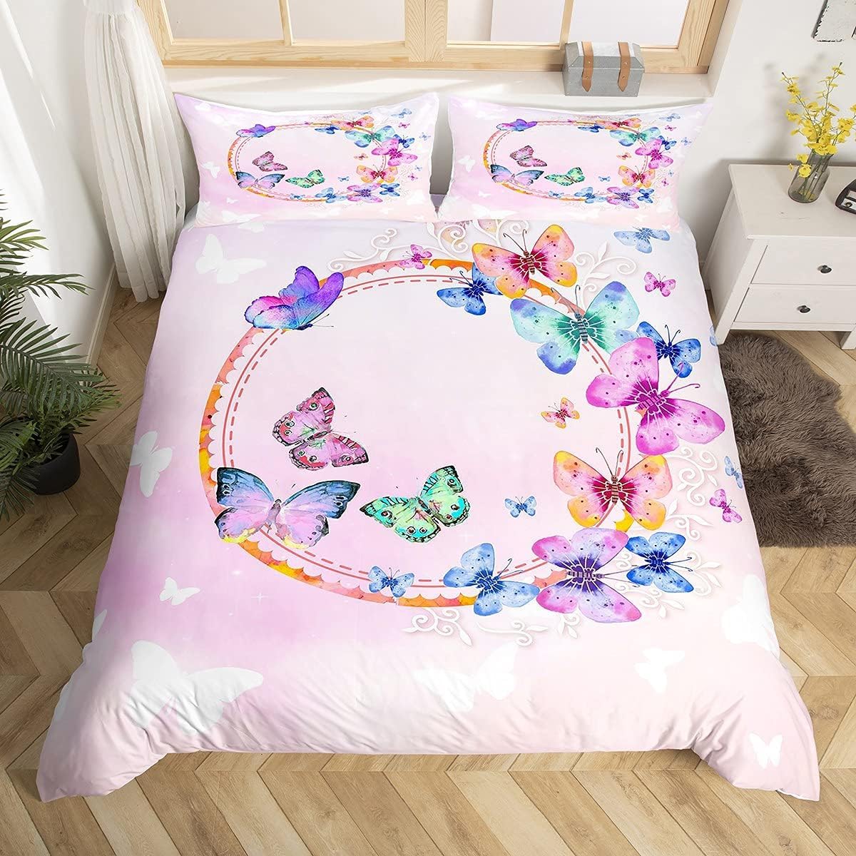 Housse de couette imprimée papillon pour renouveler la décoration de chambre fille