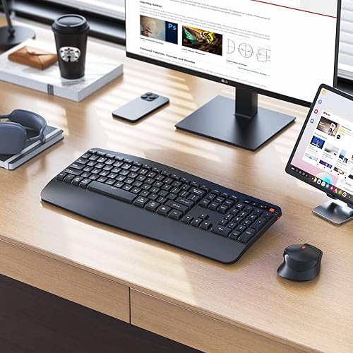 Miniatura 7 de Teclado y mouse inalámbricos, teclado y mouse Bluetooth MEETION con reposamuñecas, multidispositivo, mouse inalámbrico DPI de 3 niveles para