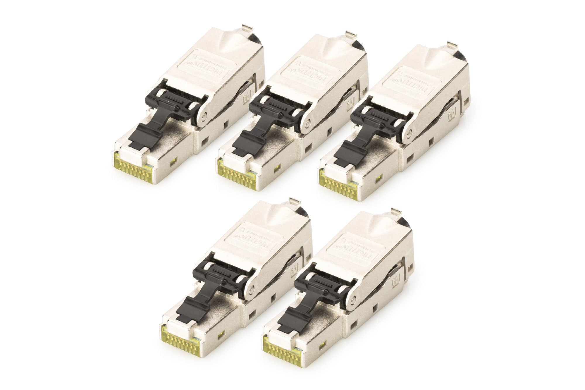 DIGITUS DN-93631 - Connettore di Rete Cat 6A - 5 Pezzi - Schermato a 360° - Connettore di Campo RJ45 Cat6A - Installazione Senza Attrezzi - 500 MHz - 10GBase-T - 10 Gbit/s - AWG 27/7 a AWG 22/1