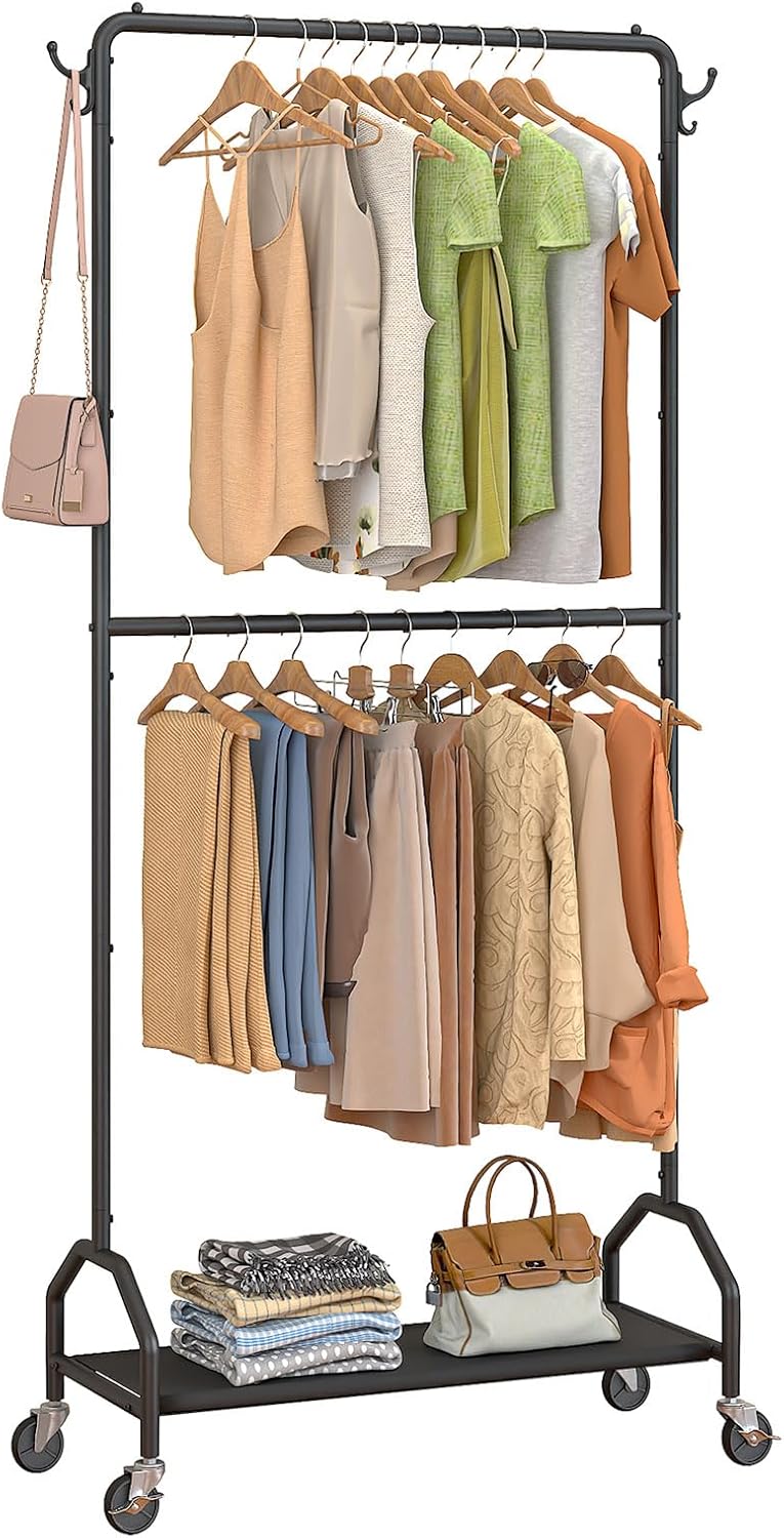 Clothes Rack Double Hanging Clothes Rack Clothing Rack Garment Rack 130LBS Capacity 34.5″ W X15.8 D X 79″ H Rolling Clothes Racks with Bottom Shelf Clothes Rack Double Hanging Clothes Rack Clothing Rack Garment Rack 130LBS Capacity 34.5″ W X15.8 D X 79″ H Rolling Clothes Racks with Bottom Shelf