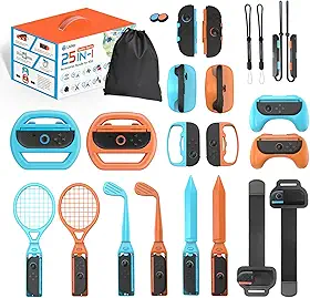 Uxilep Pacote Uxileppct de Acessórios para Jogos Esportivos para Nintendo Switch 2 (2025), Kit de 25 Acessórios para Festa Em Família para Switch 2 com Raquetes de Tênis, Tacos de Golfe, Espadas