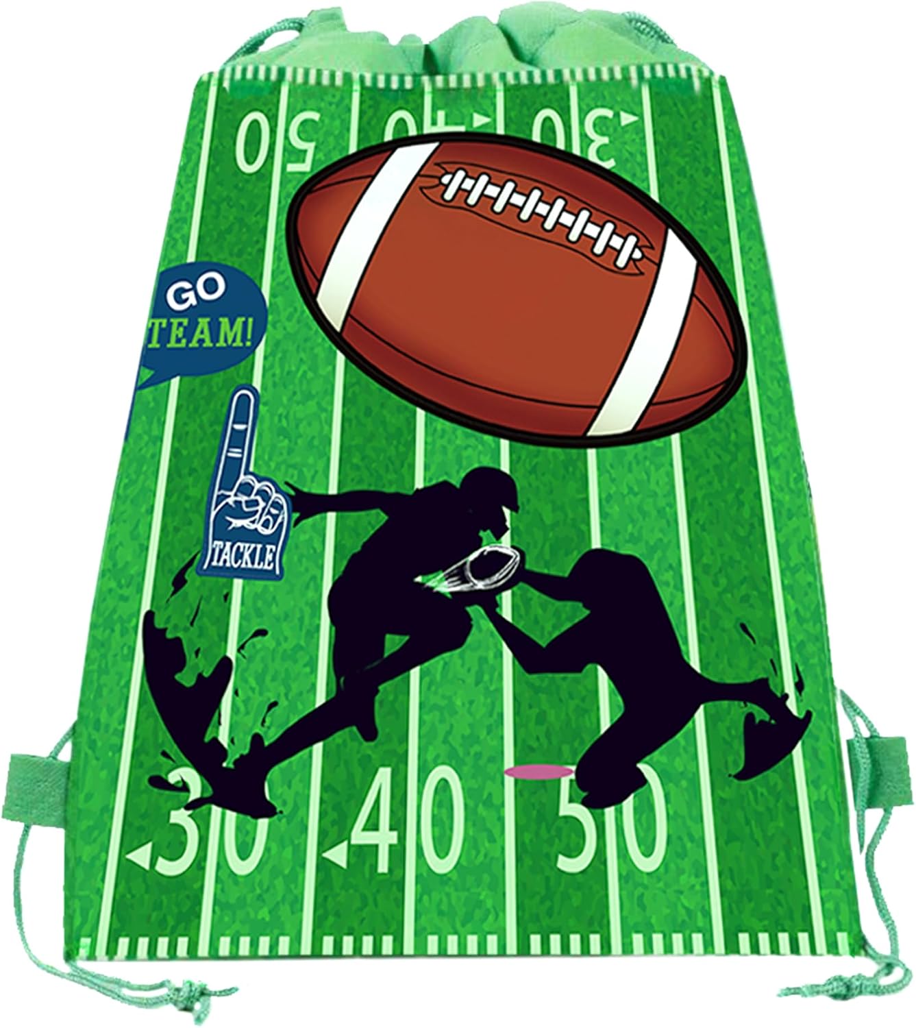 CC HOME 12Pcs Rugby Drawstring Party Bags, Rugby Football Gift Candy Treat Bags, Sport Football Theme Party Favor Bags for Baby Shower Kids Girls Boys Birthday Party Decorations 10.6 x 13.4 inch image 3
