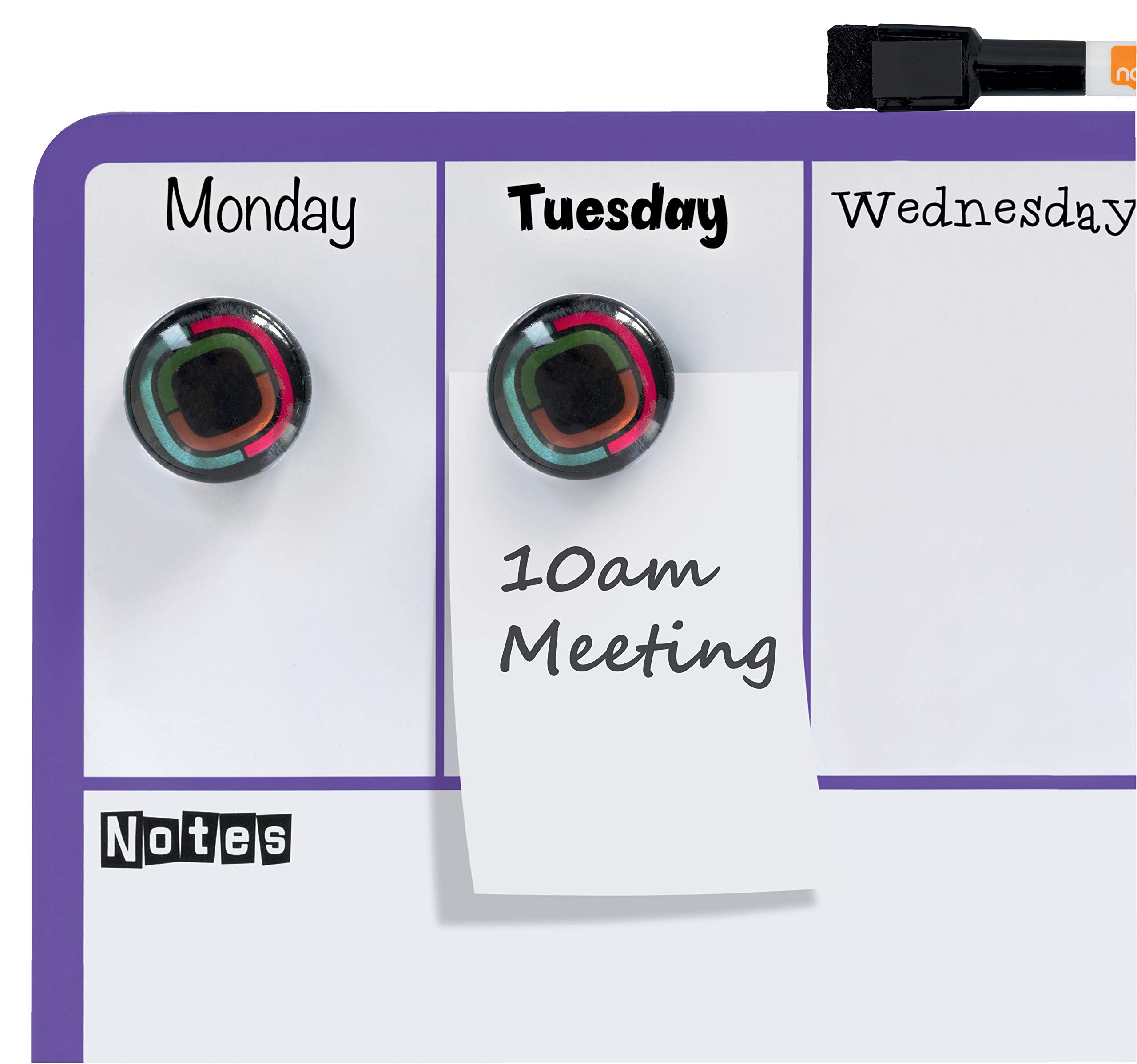 Rexel Weekly Organiser Dry Wipe Personal Whiteboard, Magnetic, 360 x 140 mm, Purple Plastic Frame, Includes Marker and Fitting Kit, White, 1904048