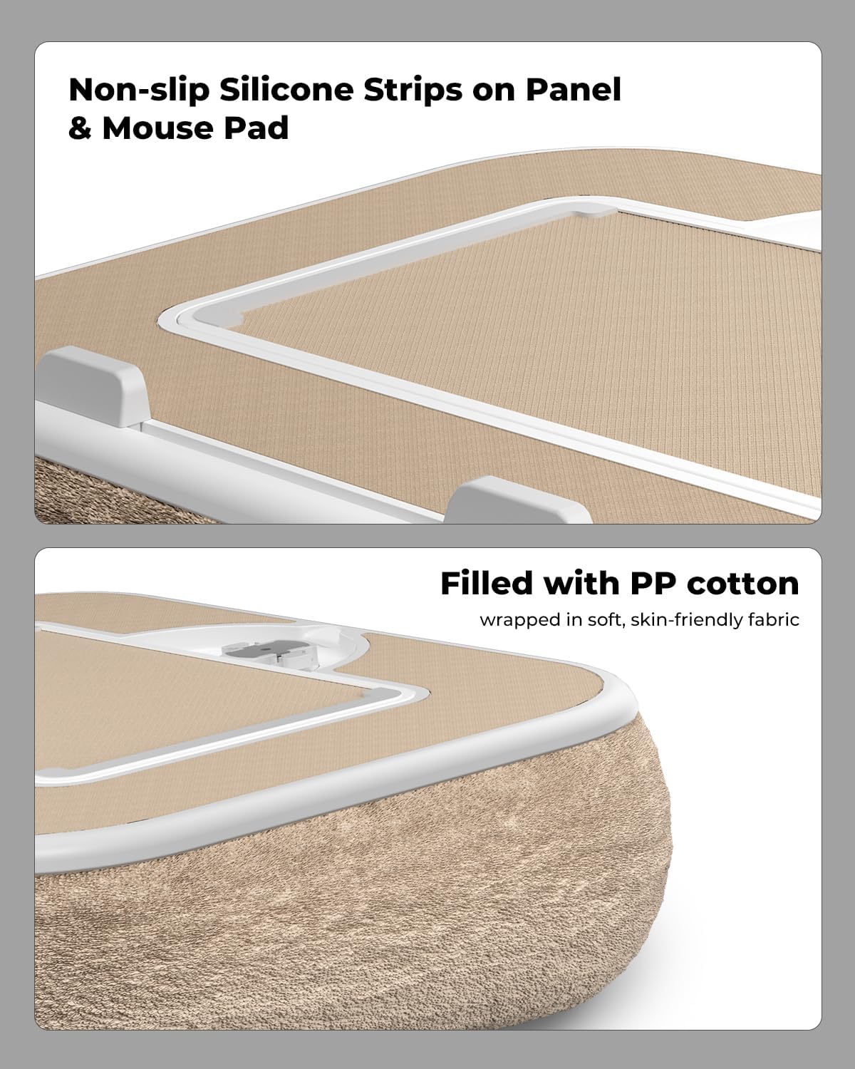 SupeDesk Laptop Lap Desk, Adjustable iPad Holder for Bed, 360° Swivel Tablet Arm, Laptop Desk with Mouse Pad, Snack Bowl & Cup Holder, Fits 4.7–13” Tablets & 15” Laptop (Beige)