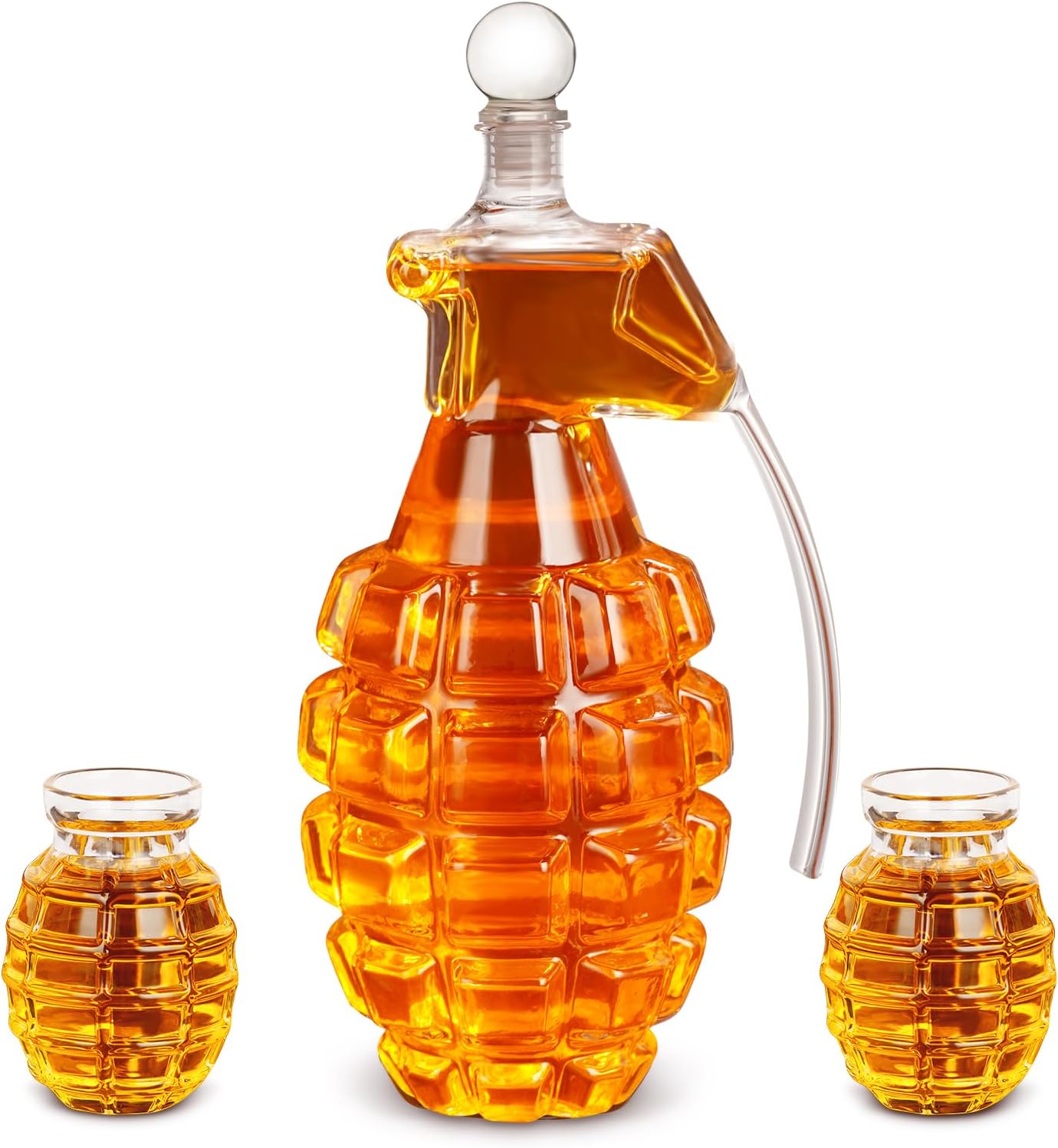 Birthday Gifts for Men, Grenade Shape Whiskey Decanter Set with 2 Shot Glasses, Cool Christmas Anniversary Retirement Gifts for Dad Husband Grandpa, Unique Bourbon Presents