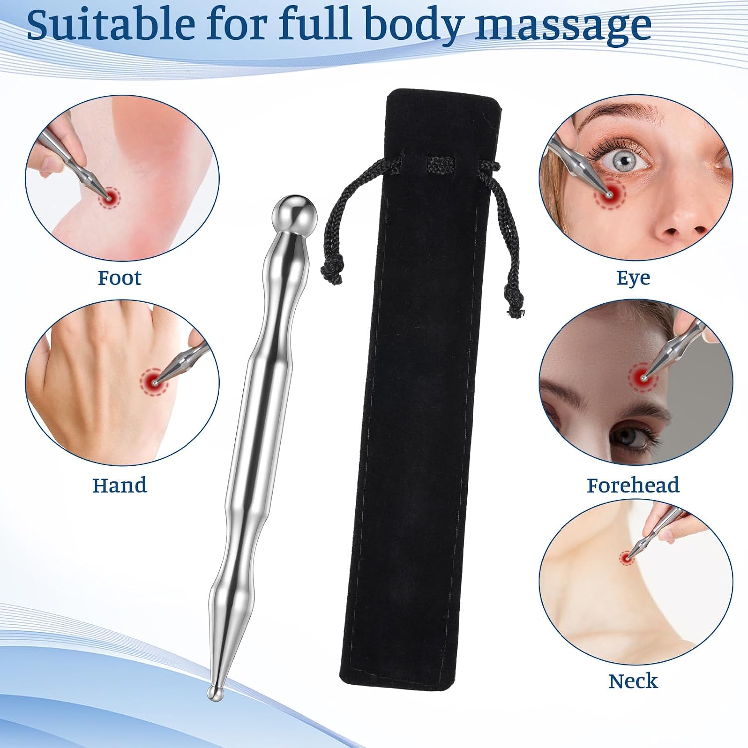 Massage Pen, Stainless Steel Manual Acupressure Stick Pressure Point Massager Tools Full Body Release Tool Deep Tissue Self-Massage Tools for Muscle Tension, Pain Relief
