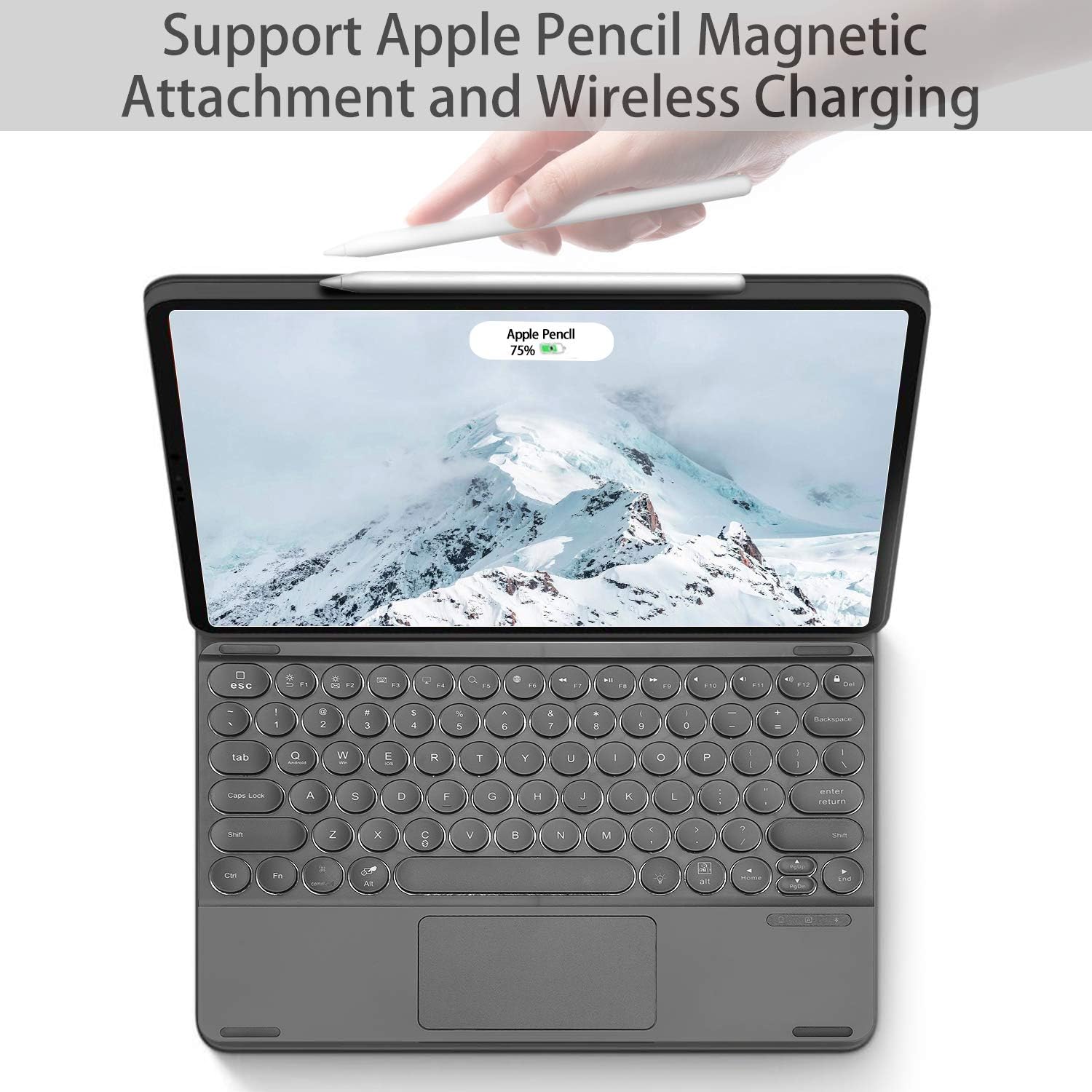 Suреr Bіg Clеаrаnсе! Touchpad Keyboard Case for iPad Pro 12.9 2021 4th Gen 2020/3rd Gen 2018 [Support Apple Pencil Charging]-Detachable-7 Color Backlit Touchpad Keyboard-Ultra Slim Folio Protective Cover -Black