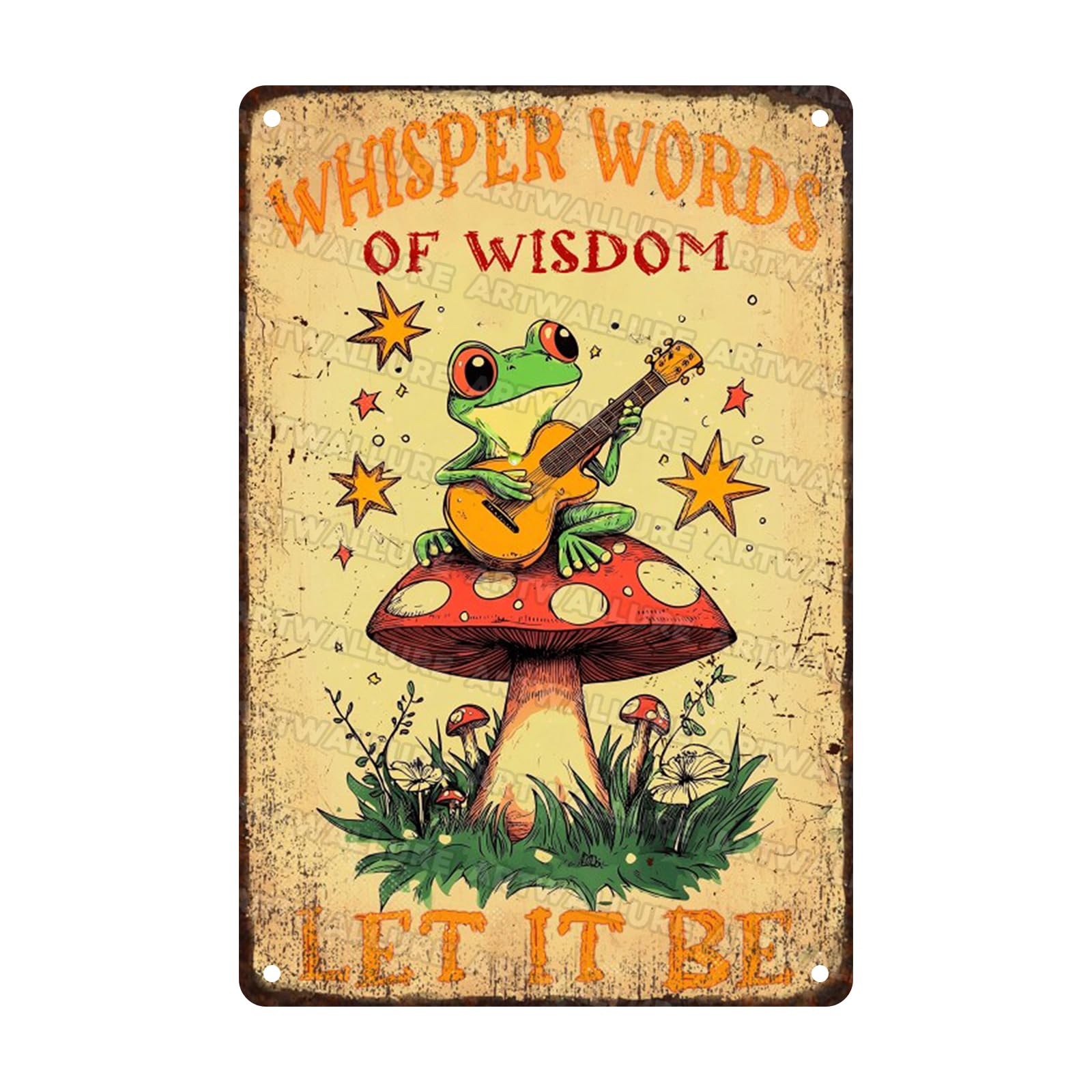 Anceky Whisper Words Of Wisdom Let It Be Frog Tin Sign Retro Metal Sign Wall Decor for Kitchen Home Living Room Gate Bar 12×16 Inch