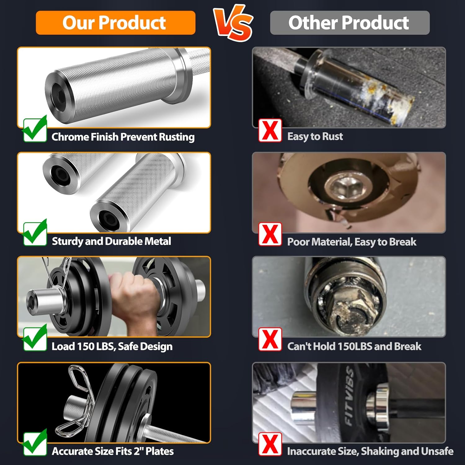 Uboway 16"/20" Olympic Dumbbell Handles: Loadable Dumbbell Bars, Heavy Duty Weightlifting Handles, Compatible with 2" Olympic Weight Plate, Ideal for Home Gym Strength Training, Bonus 4 Spring Collars