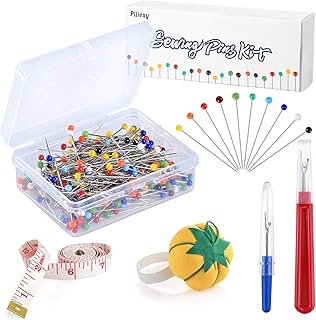 Pllieay 250 Pieces Sewing Pins 38mm Multicolor Glass Ball Head Pins Straight Quilting Pins Including Sewing Seam Ripper an...