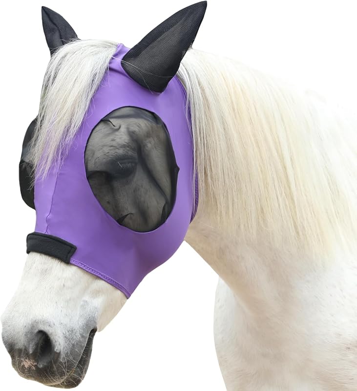 Máscara contra moscas para cavalos com orelhas, malha respirável e abertura para a crina Gallopoff – Cob, Violeta