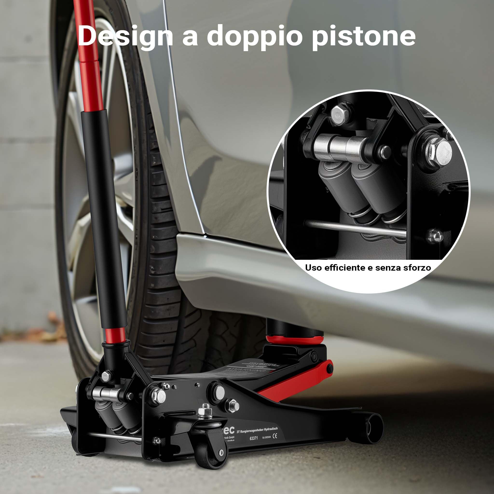XPOtool Martinetto Idraulico da manovra da 3 t, Altezza di Sollevamento 85-500 mm, cric Mobile, cric per Auto con Doppio pistone e Quattro rotelle