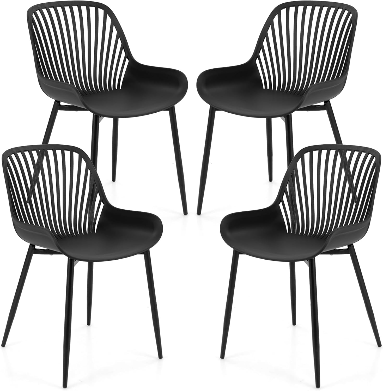 POWERSTONE Modern Dining Chairs Set of 4, Black Plastic Kitchen Chairs with Heavy Duty Metal Frame & Wide Seat, Industrial Shell Side Chairs for Dining Room, Kitchen, Office, Patio