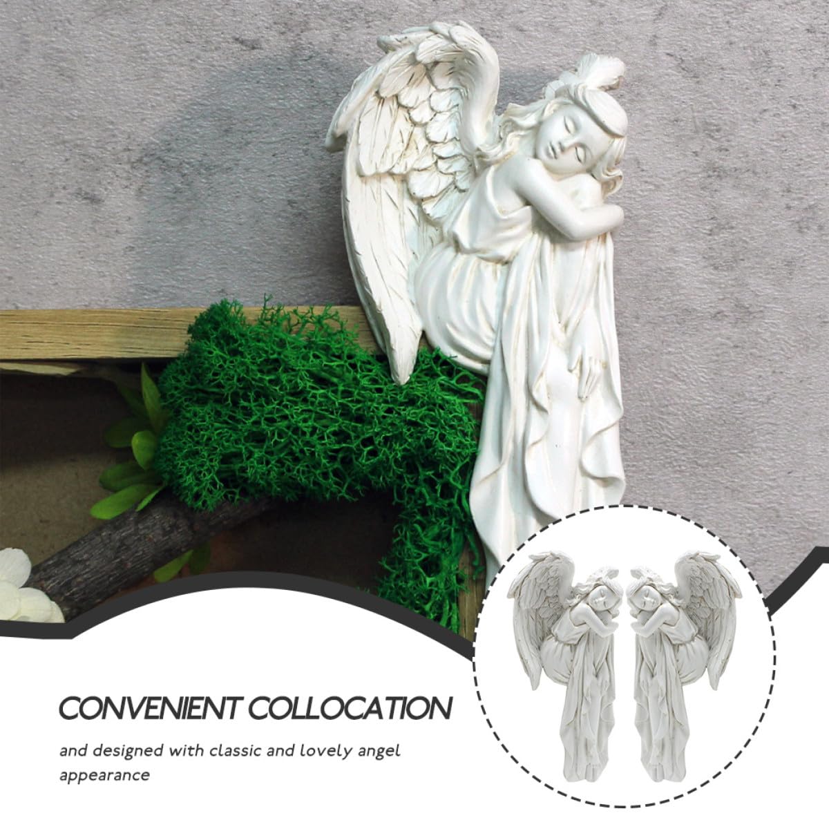 Housoutil Decorazione per Angolo Porta 2 Statue di Angeli Dormienti in Resina Bianca, Design Classico per Atmosfera Accogliente e Decorazioni Natalizie