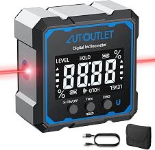 AUTOUTLET Digital Inclinometer with Laser 4x4 Angle Finder 4 x 90° Bezel Indicator, Inclinometer with Magnetic Backlight, IP54 Waterproof Digital Level Box