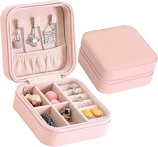 منظم مجوهرات صغير للسفر حافظة صغيرة صندوق محمول للخواتم والاقراط والقلائد زهرة الكرز بينك من جيكسينج جلد صناعي متعدد الألوان
