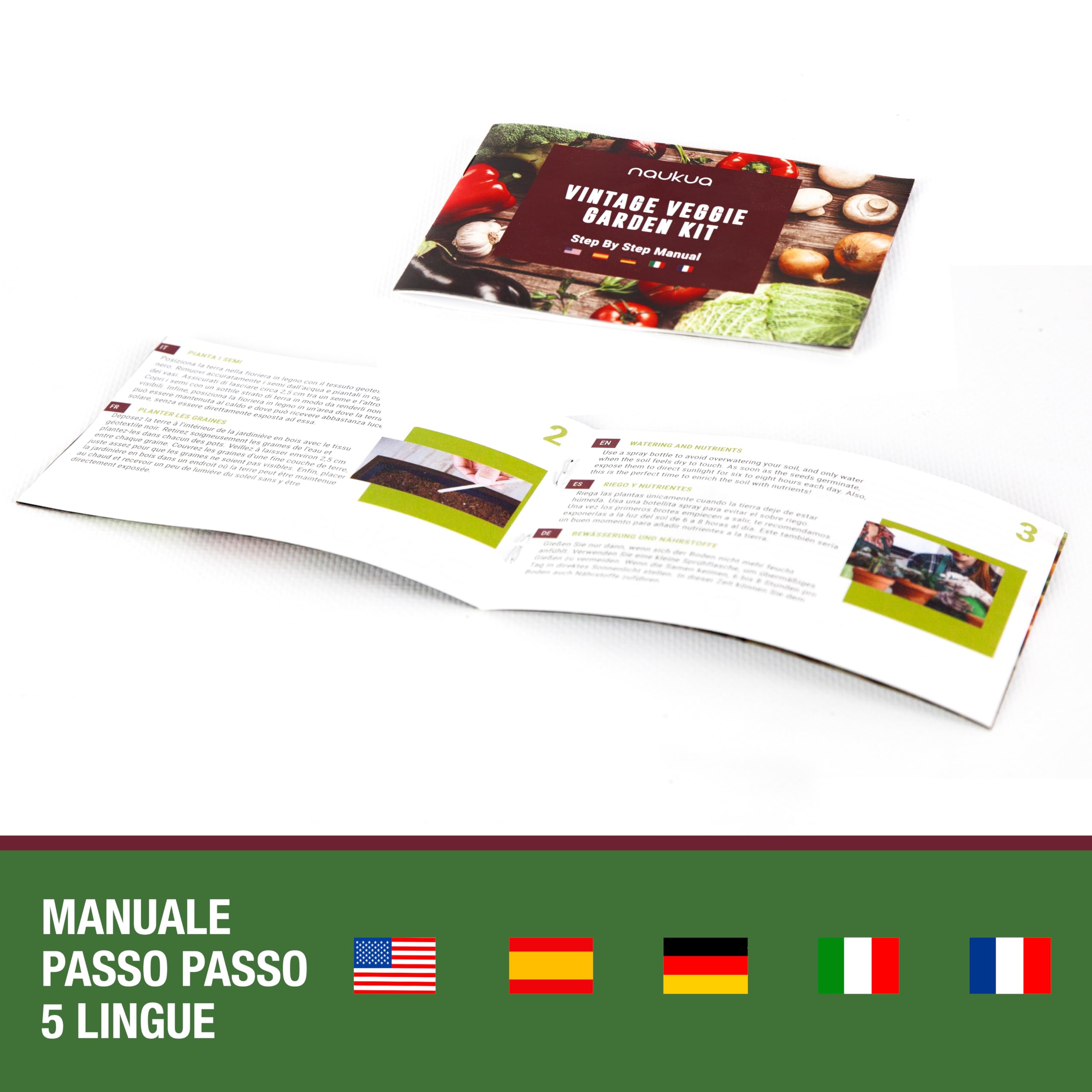 Kit Piante Vintage Coltivazione di Verdure (Lattuga, Ravanello, Peperone Verde e Pomodori Ciliegini) - Semi Organici dalla Spagna - Kit Piante Regalo Completo per Coltivare Verduri Freschi a Casa