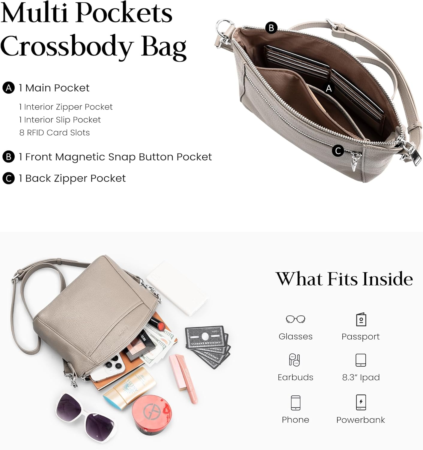 befen Genuine Leather Small Crossbody Bags for Women Anti-Theft Cross Body Purse Handbags with RFID Blocking Card Slots - Image 4