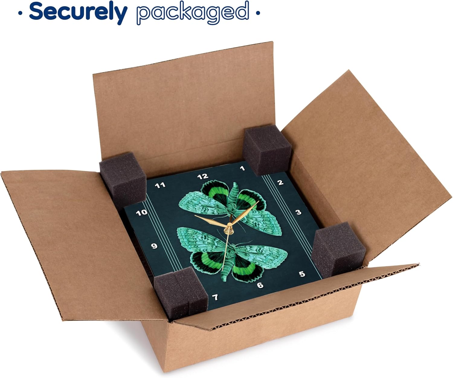 3dRose DPP_53911_2 Green and Turquoise Butterflies on a Textured Teal Background with Turquoise Line Accents Wall Clock, 13 by 13-Inch