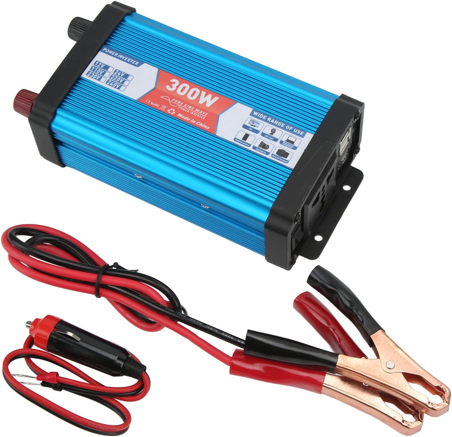 Power Converter, 300W Continuous Overload Protection Heat Sinking Power