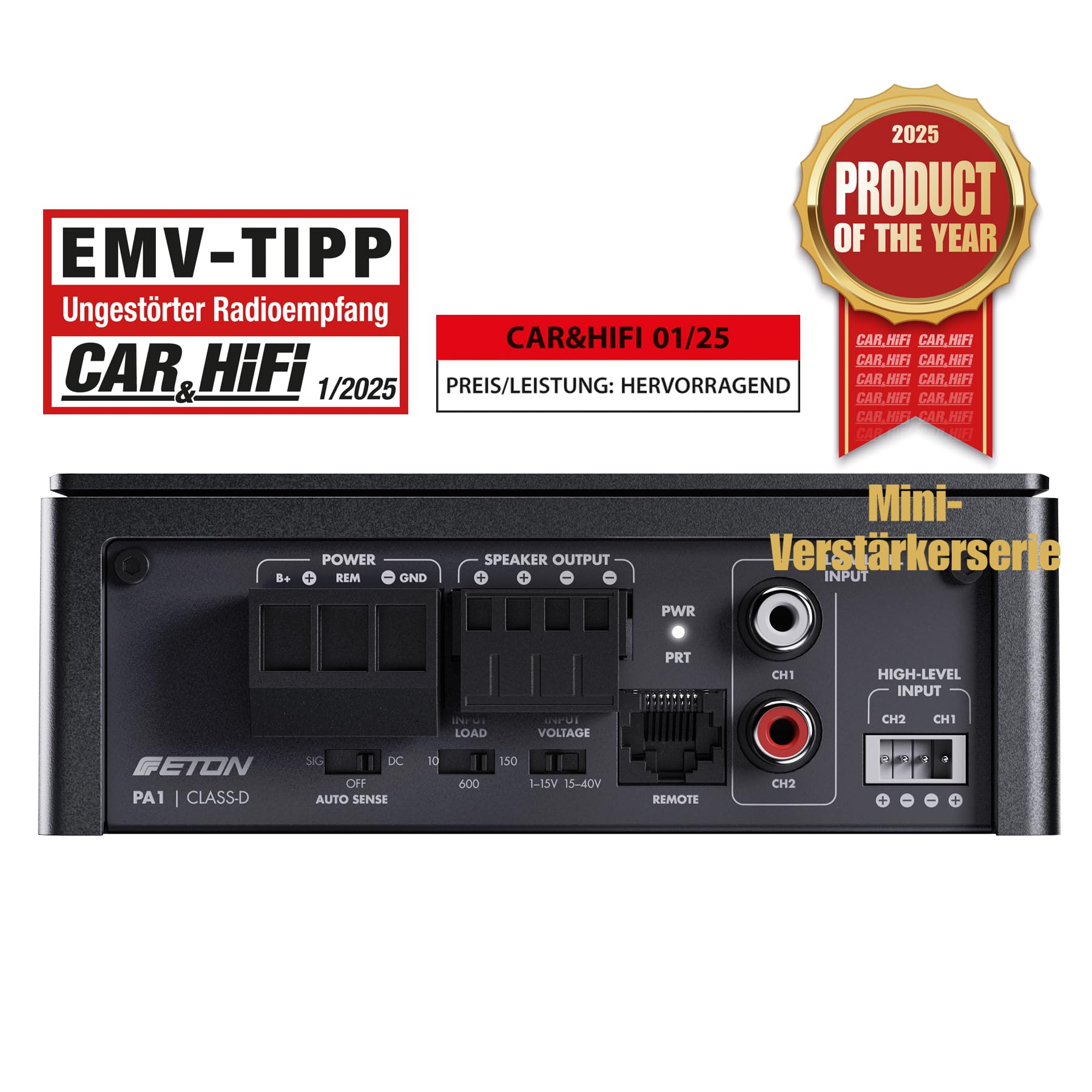 ETON PA 1 - Amplificatore ultra compatto a 1 canale, potente amplificatore digitale micro subwoofer per auto e camper, monoblocco classe D da 1 x 200 Watt
