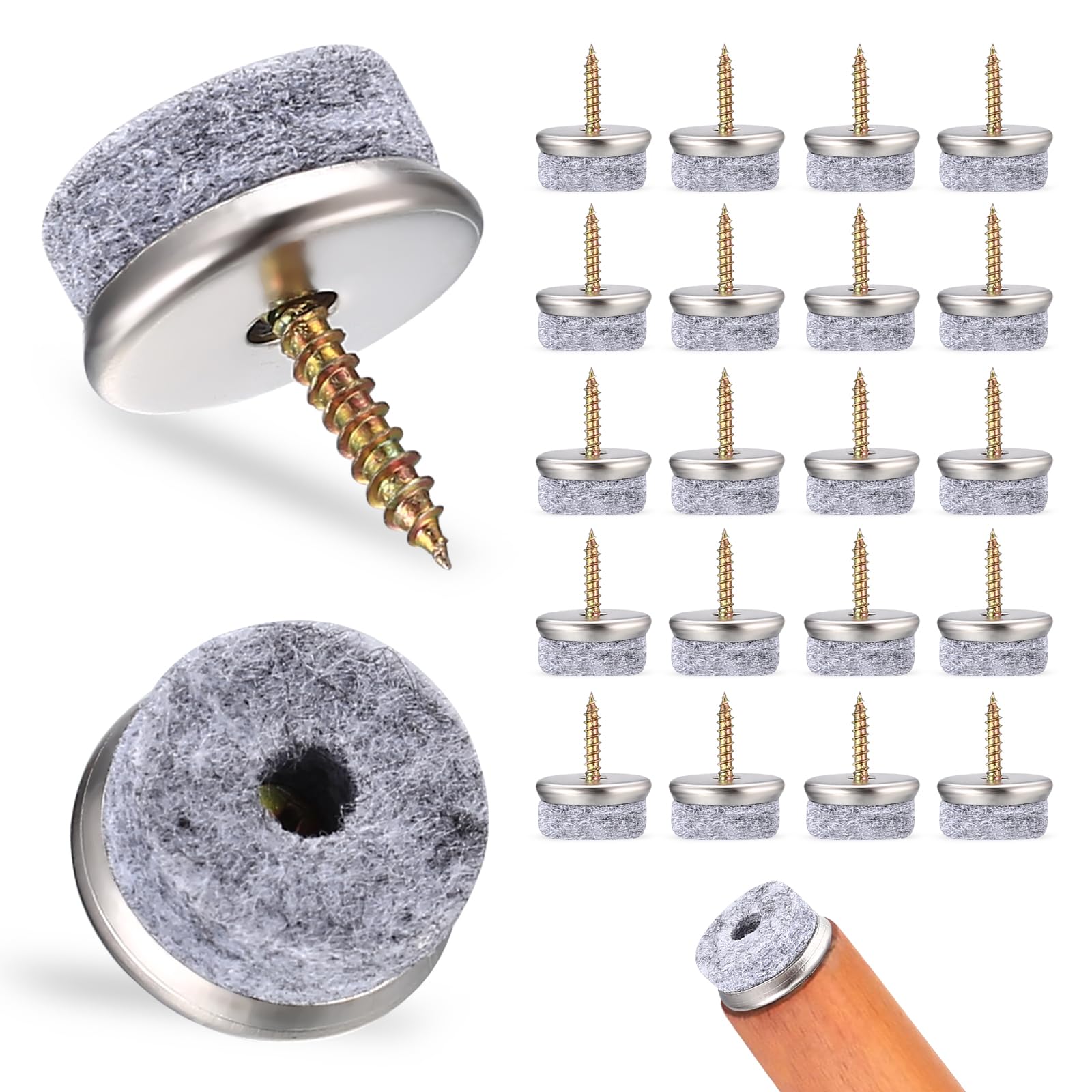 wugongshan 40pcs Felt Chair Leg Floor Protectors, 22mm Non Slip Felt Gliders Screws