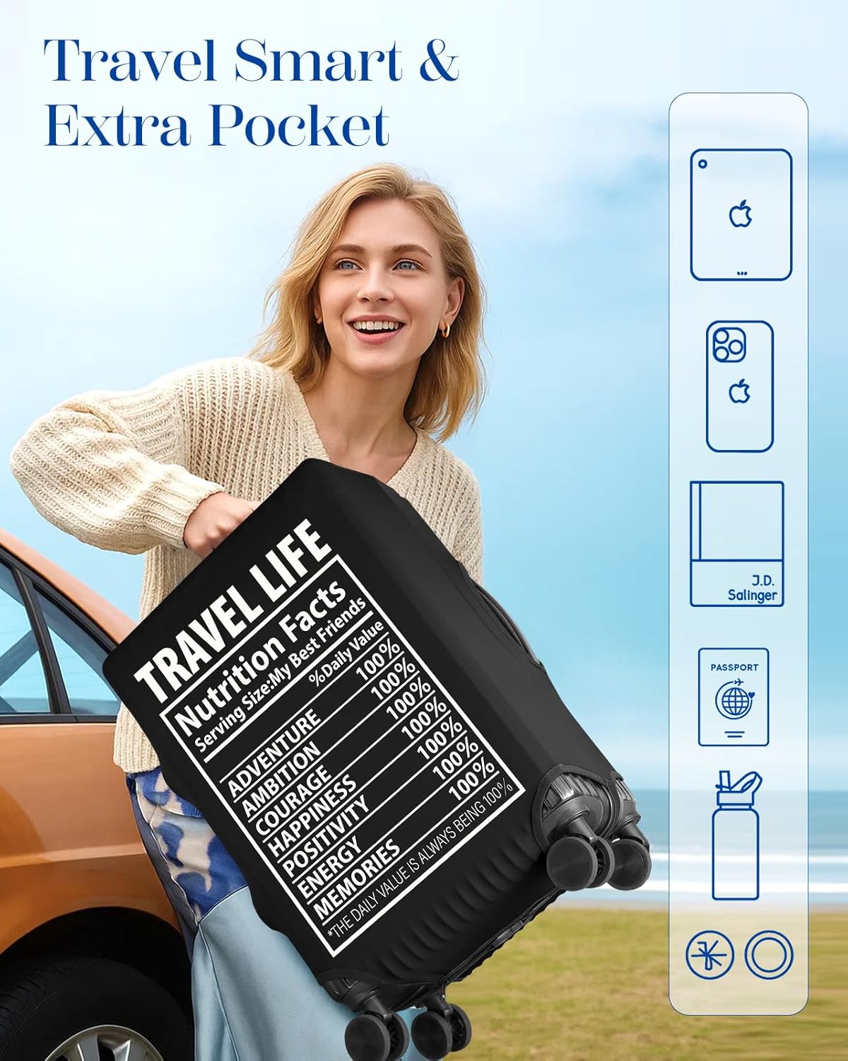 Slohif Luggage Cover for Suitcase Tsa Approved Protector - Black Travel Life Luggage Sleeve Large Suit Case Cover Travel Stretch Baggage Case Protective Washable Fit 28-30 Inch