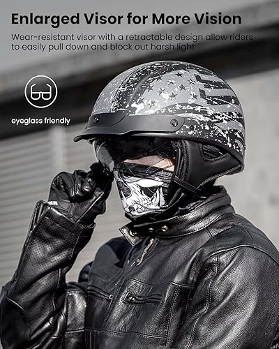 Miniatura 5 de ILM Medio casco de fibra de vidrio para motocicleta con visera para motocicleta, crucero, ciclomotor, scooter DOT modelo A213