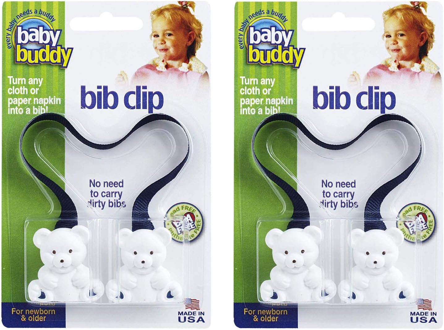 Baby BuddyBaby Bib Clip Turns Any Cloth, Towel, or Paper Napkin Into Instant Disposable Bibs, Travel Accessories, Essential Item for Baby Gifts, Feeding Supplies for Baby, Newborn and Up, 2pk, Navy