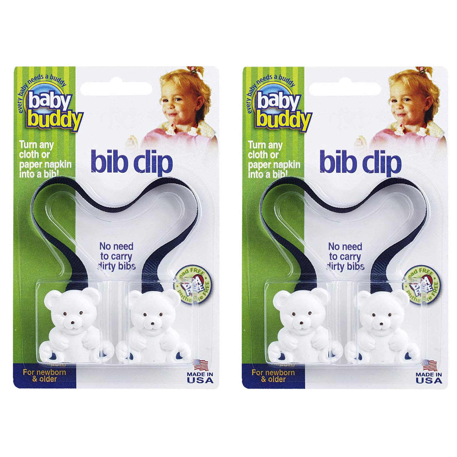 Baby BuddyBaby Bib Clip Turns Any Cloth, Towel, or Paper Napkin Into Instant Disposable Bibs, Travel Accessories, Essential Item for Baby Gifts, Feeding Supplies for Baby, Newborn and Up, 2pk, Navy