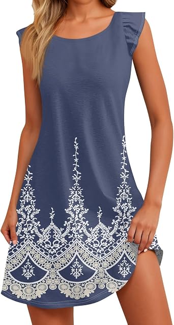 Womens Summer Dresses Casual U Neck Sleeveless a Line Dress Flowy Printed Tank Dresses Beach Sundresses Mini Dress