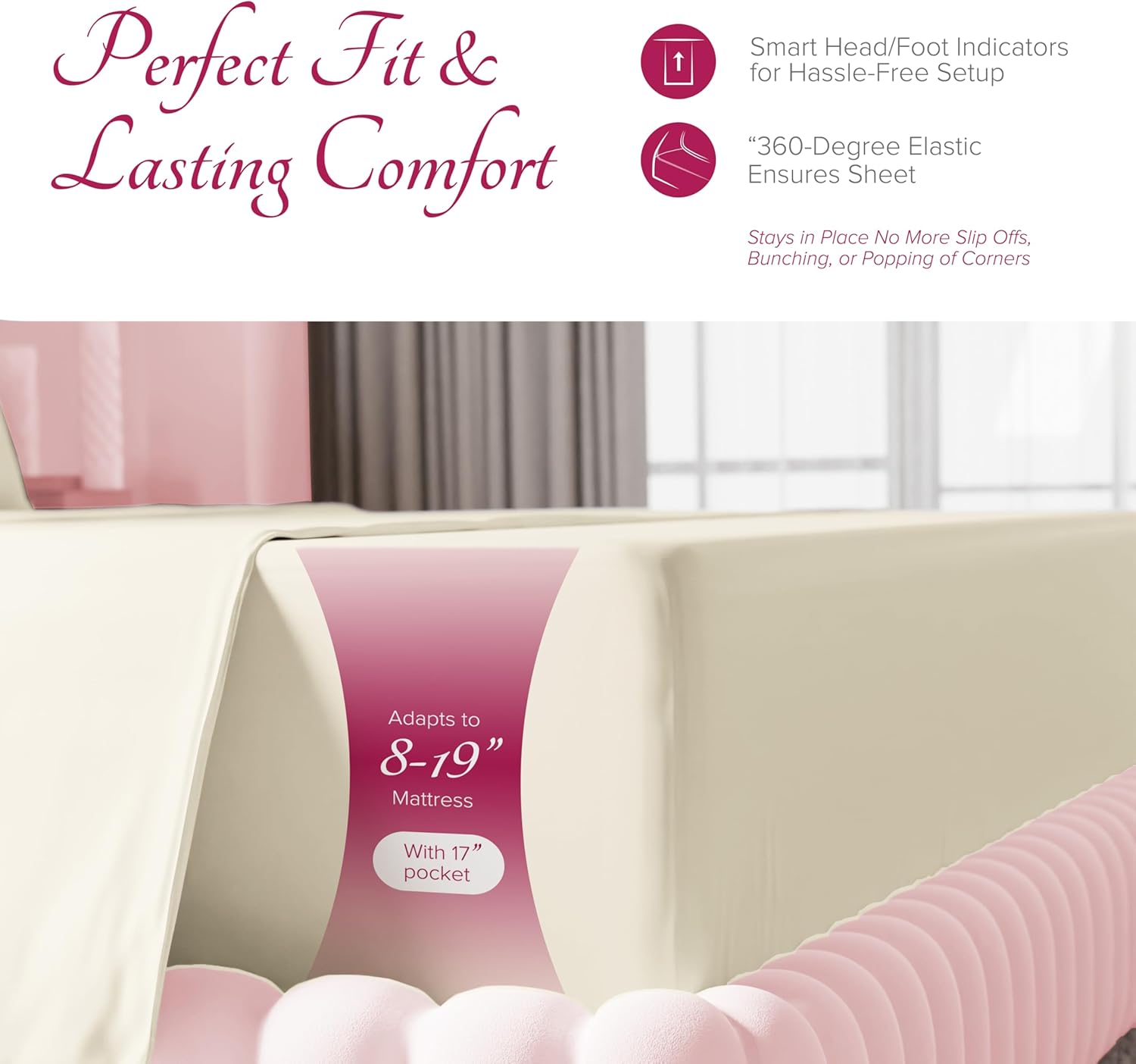 Carressa Linen 100% Egyptian Cotton Sheets California King Size - 1200 Series Rose Collection Cal King Sheets (4 PC, Ivory), Silky Soft, Cooling, Sateen Weave 17" Deep Pocket Hotel Bed Set