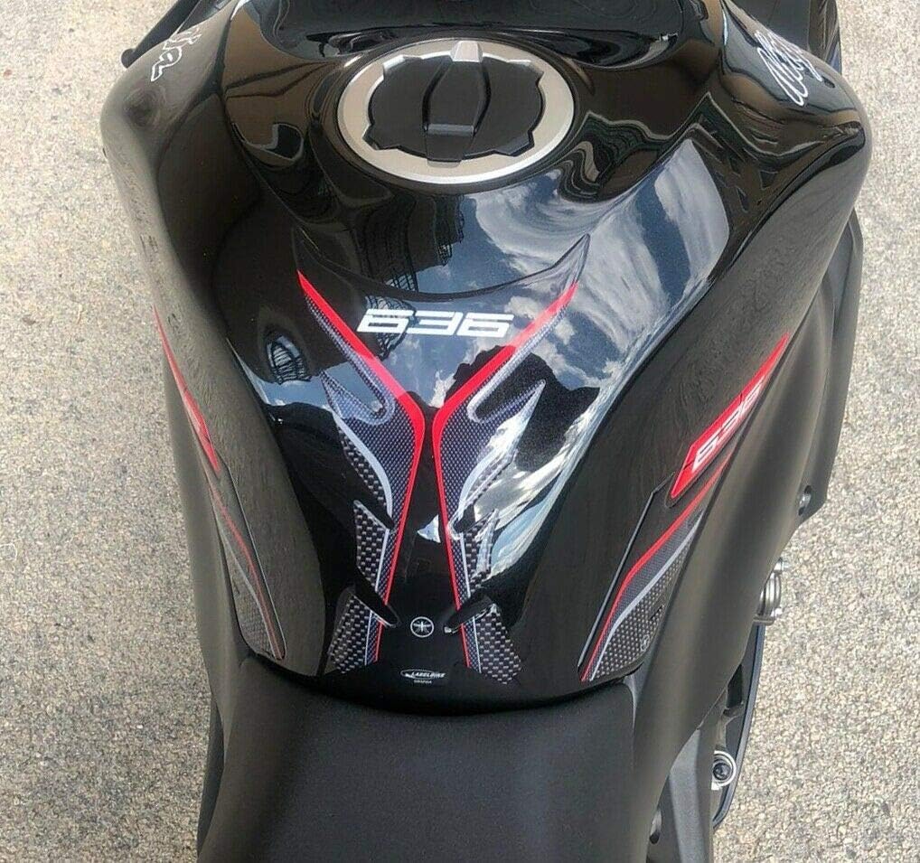labelbike - 3D Stickers Motorcycle Fuel Tank Pad and Side Protections and Decorations in Resin Compatible with Kawasaki ZX-6R Ninja 636 - Color Carbon Black Grey Red