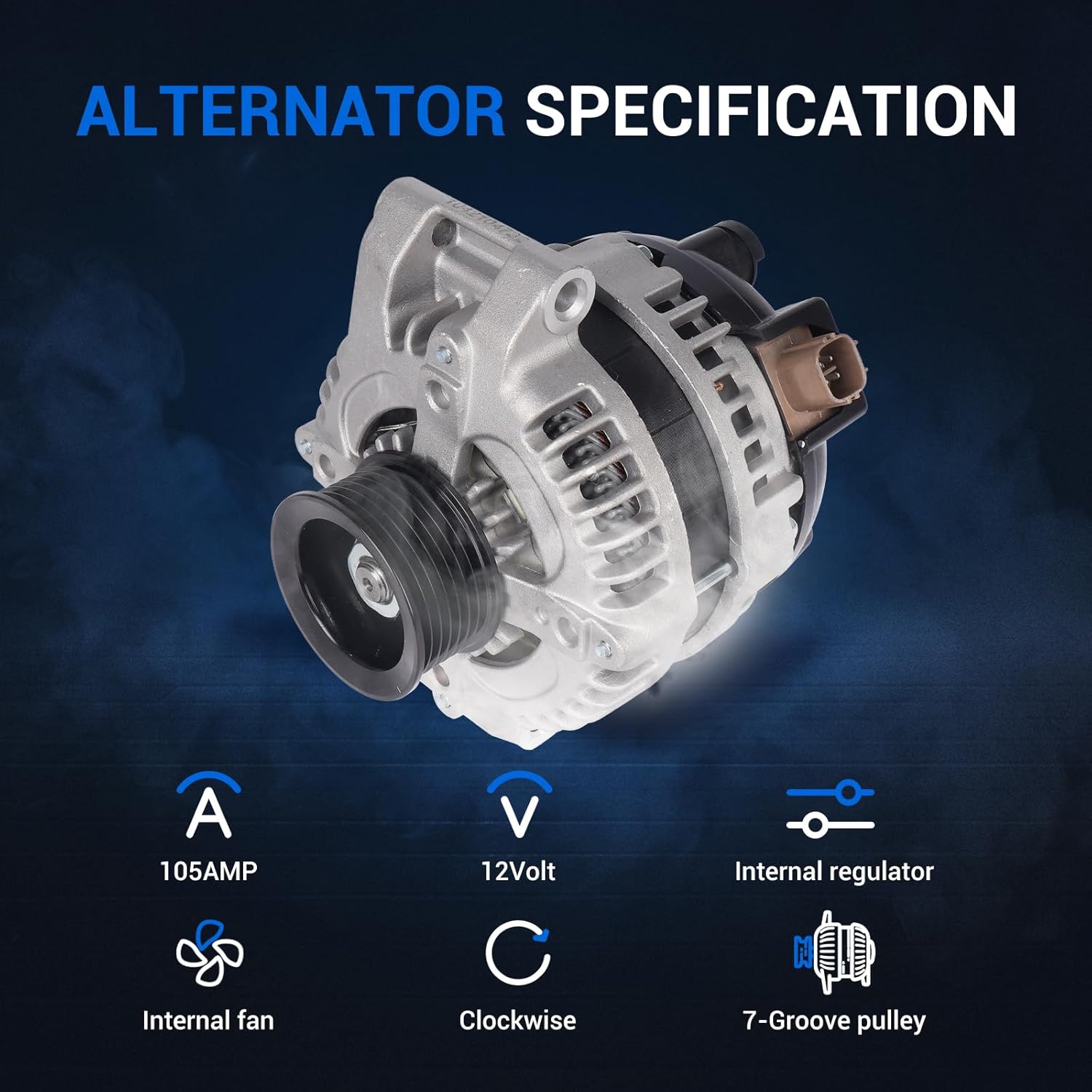 Autoround 1042104732 Alternator Compatible with Honda CR-V 07-11, Civic 2.0L 06-11, Accord 2.4L 03-07, Element 03-11 & Acura CSX 06-08, TSX 04-08, 12V 105Amp Clockwise 7-Groove Pulley