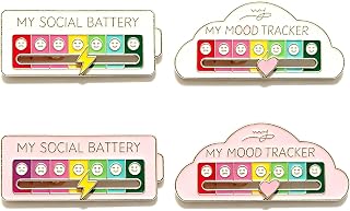 Funny 4PCS Social Battery Pin My Social Battery Slider Pin Digital Mood Pins for Work Digital Mood Badge Backpack Pins 7 Days A Week for Clothing Decoration Backpacks Bags Hats Gifts