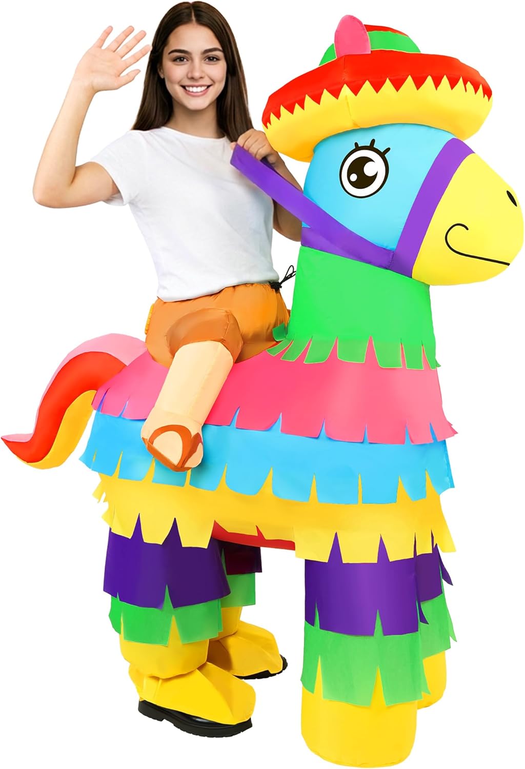 Piñata Inflatable Costume Adults Cinco De Mayo Donkey Pinata Outfits Mexican Fiesta Party Ride on Inflatables Blow up for Taco Luau Event