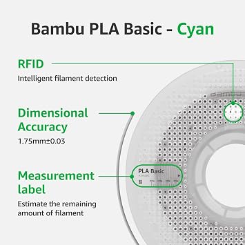 Bambu Lab PLA Filament Matte 3D Printer Filament 1.75mm PLA 1kg High Tenacity Eco Friendly - Cyan (10603) - Spool