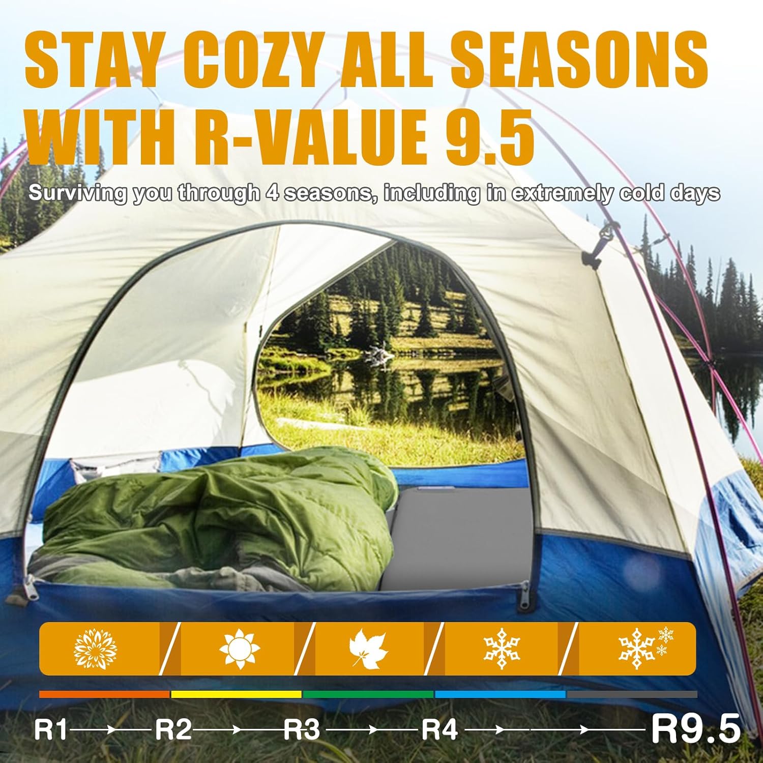 Self Inflating Sleeping Pad with Electric Pump, 3.14" Ultra-Thick Memory Foam Camping Mattress Pad with Pillow Fast Inflating in 30s,9.5 R-Value Insulated Camping Pad for Camping Car Travel, LightGrey - Image 8