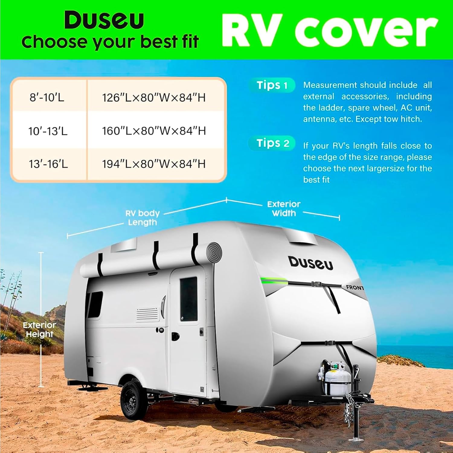 Oxford Travel Trailer RV Cover 11'-13', Travel Trailer Cover, Waterproof Rip-Resistant Anti-UV Camper Cover for Winter Snow with Storage Bag, Jack Cover, Fitted Vehicle Covers for Automobiles