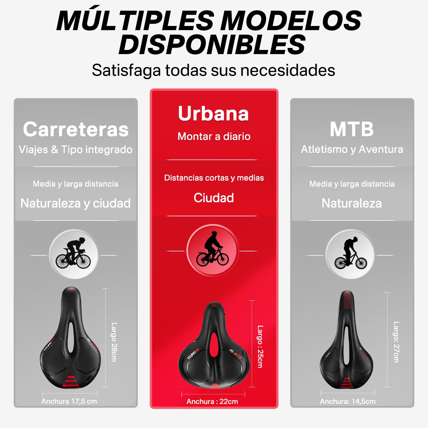 YOUNGDO Sillín para Bicicleta de Gel Ergonómico Transpirable, para Carretera, Montaña y Ciudad