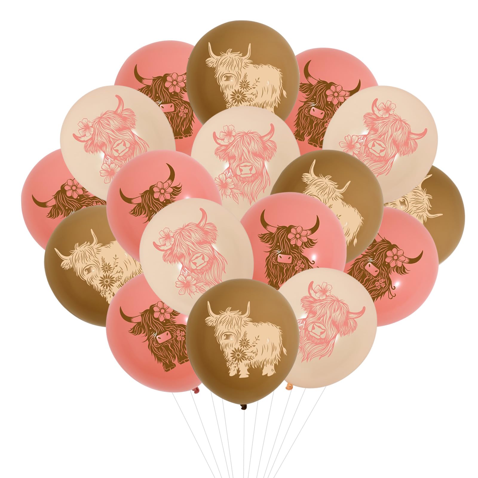 Jollyboom Highland Cow Birthday Decorations, 45pcs Cow Print Latex Balloons Pink Brown Beige Balloons for Highland Cattle Themed Baby Shower Newborn Birthday Party