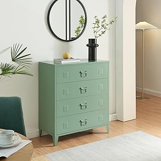 [en.casa] Commode Métallique avec 4 Tiroirs Casier de Bureau Caisson avec Compartiments Fermés Meuble de Rangement Industriel Acier 92 x 80 x 40 cm Vert Mat