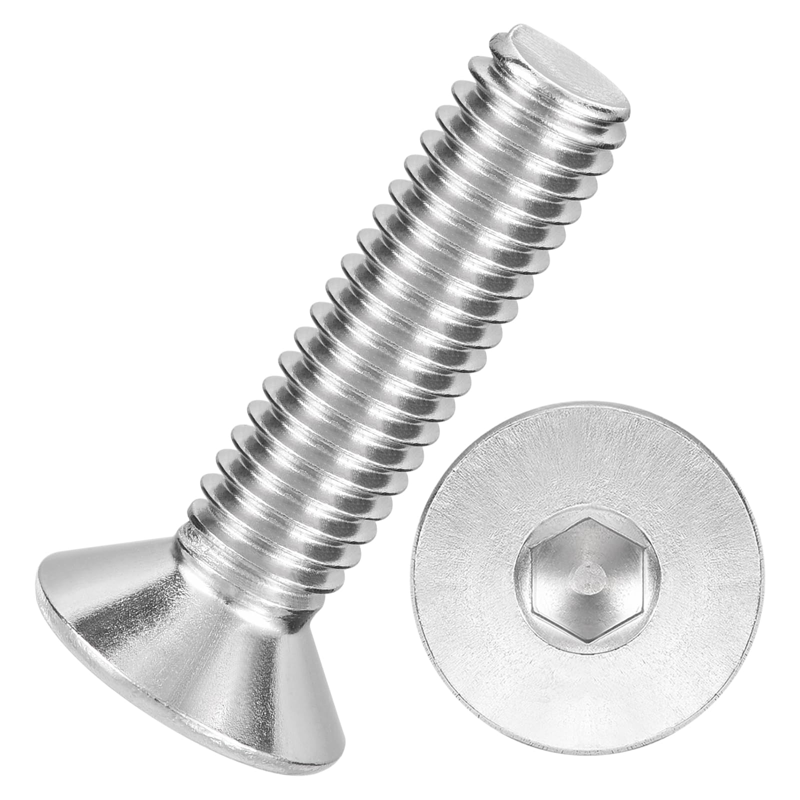 Kozelo 30Pcs Flat Head Socket Cap Screws - [M6-1 x 25], 304 Stainless Steel 18-8 Countersunk Bolts, Silver, for Automotive, Furniture Repair, Industrial Equipment & Temporary Fixes