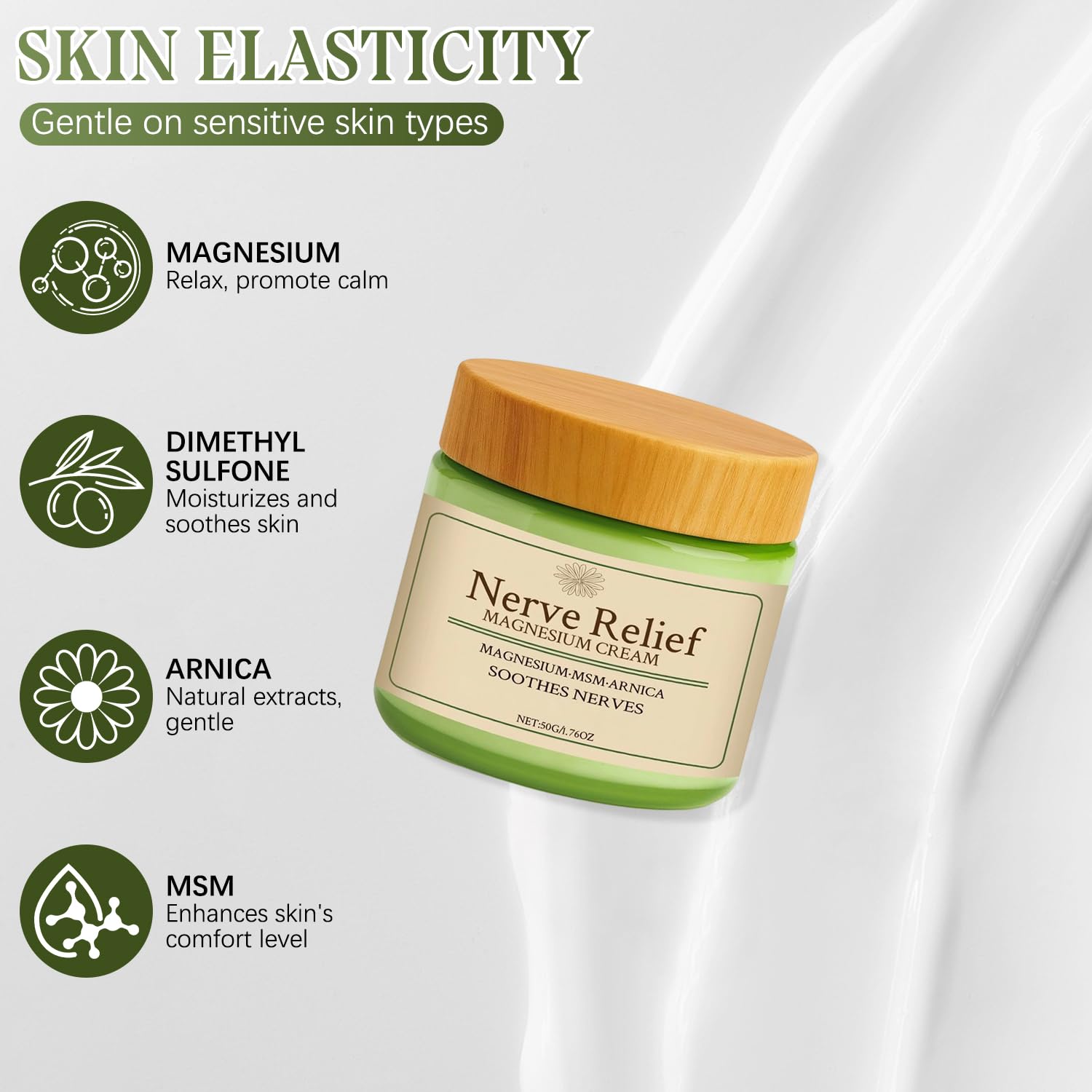 2 creme naturali al magnesio con MSM e arnica, ingredienti delicati per alleviare e rilassarsi, crema per la cura del corpo